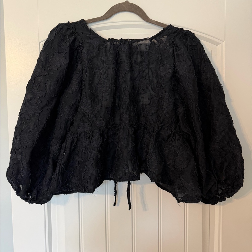 Free People Black Textured Blouse